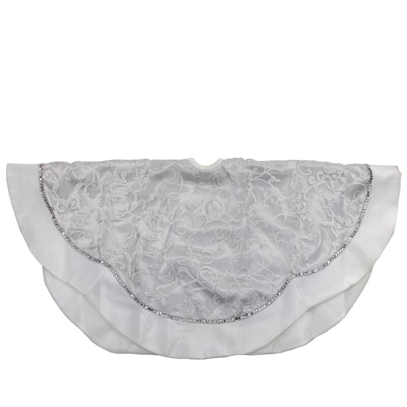 Floral Sequin Trimmed Christmas Tree Skirt - 48" - Silver and White
