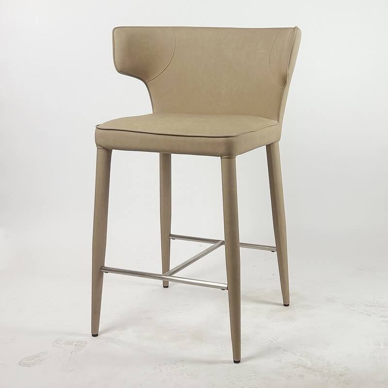 Extended Wingback Modern Leather Counter Stool - Taupe