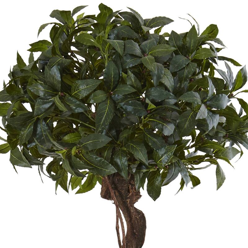 Artificial Topiary Tree Double Bay Tree with Planter Indoor Outdoor Decor 4.5 Ft - Green - 51-60 Inches