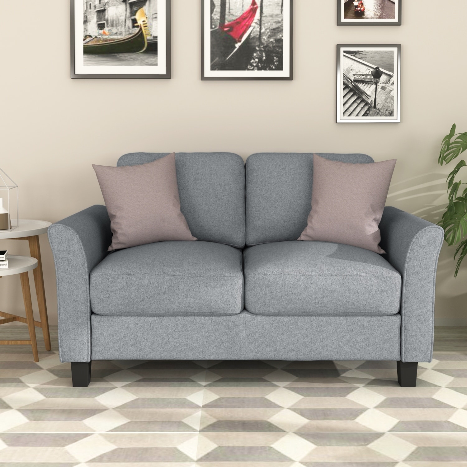 Dark Gray Love Seat Soft Linen Fabric Sofa - On Sale - Bed Bath ...