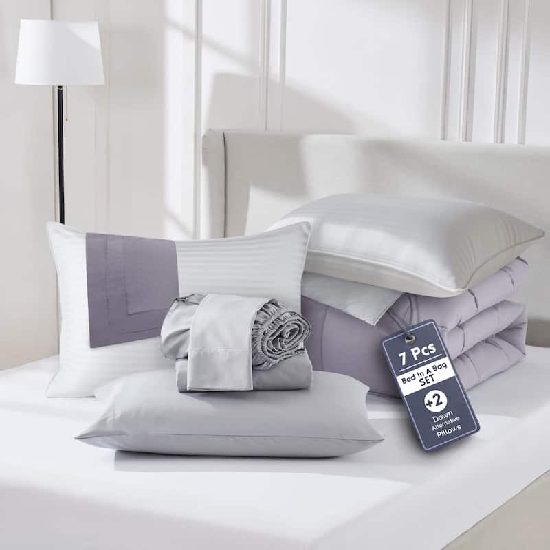 Emperyan Reversible Comforter Set Bed in a Bag with Down Alternative Pillow - Full - Dusty Purple/Full