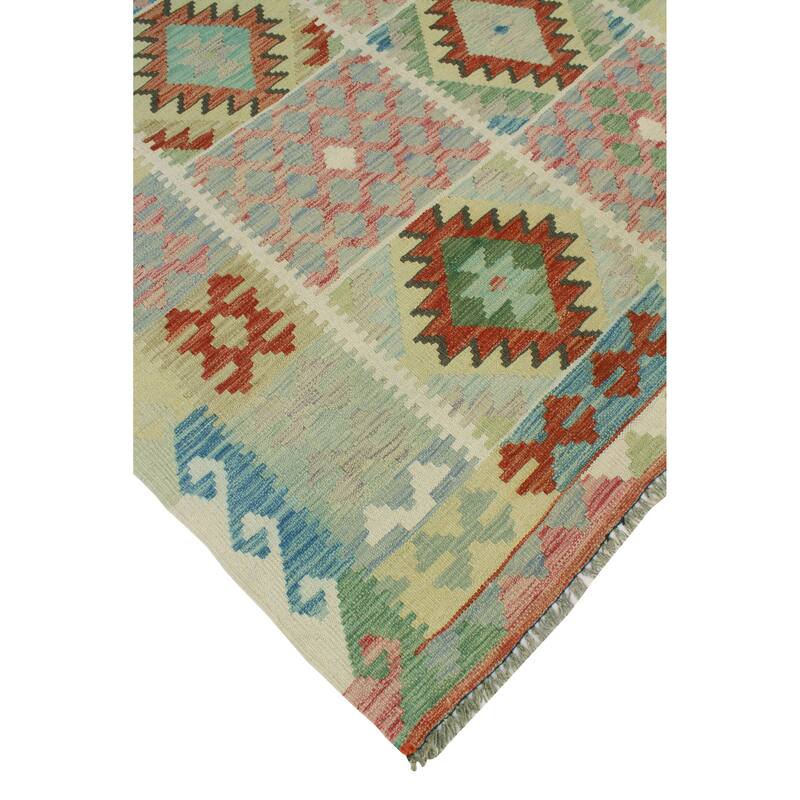 Sun Faded Flatweave Seden Red/Ivory Rug - 4'8" x 6'9"