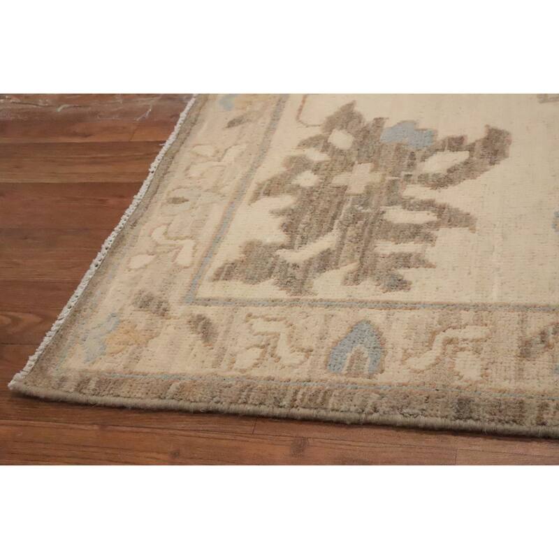 Hand Knotted Oriental 100% Wool Carpet Transitional All-Over Brown Oushak Area Rug - 9' 7'' X 8' 1''