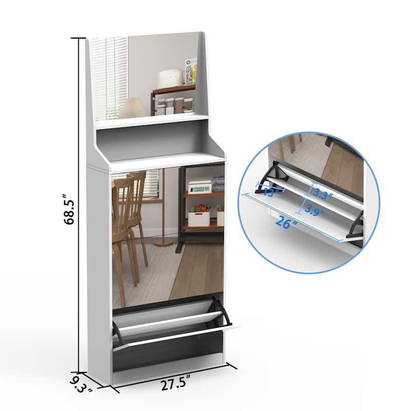 Shoe Cabinet with 3 mirrors,Shoe Storage Cabinet for Entryway,Vertical Shoe Cabinet for Front Door Entrance,Outdoor,Bedroom