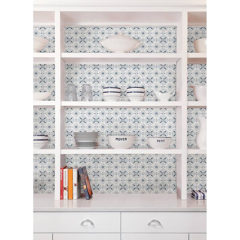 WallPops Clover Blue Embossed Peel and Stick Backsplash Tiles