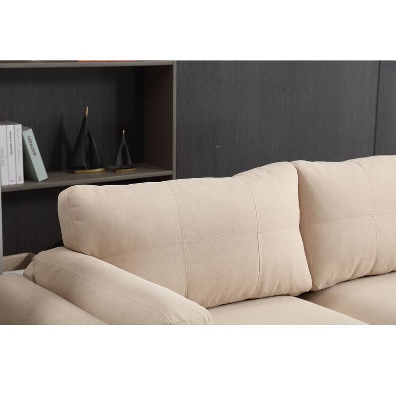 79" Modern Style Button Tufted Linen Upholstered 3-seat Sofa, Khaki
