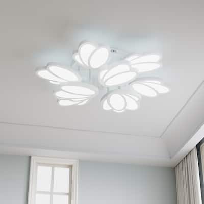 Modern Dimmable Metal Flower Petals LED Semi Flush Mount Ceiling Light
