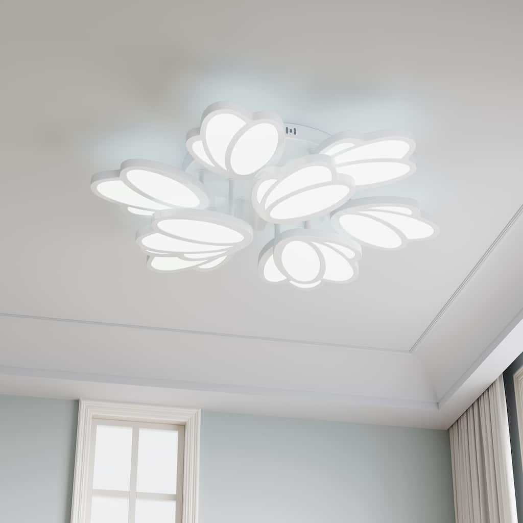 Modern Dimmable Metal Flower Petals LED Semi Flush Mount Ceiling Light