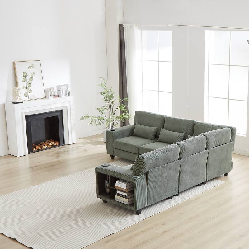 102.75" Corduroy L-Shaped Modular Sectional Sofa with Storage