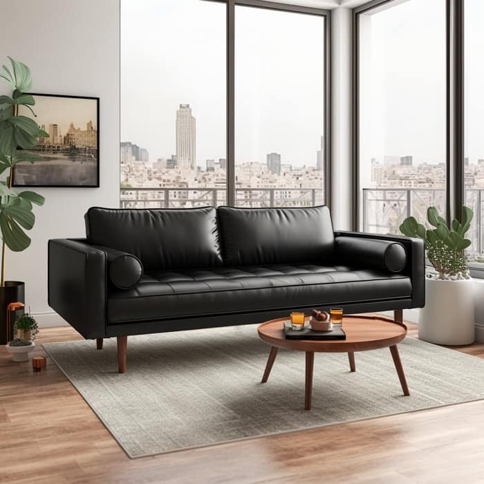 Monica 70" Faux Leather Square Arm Sofa