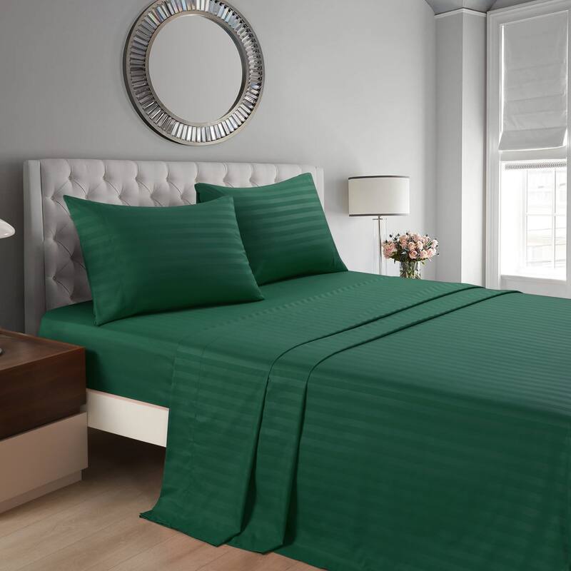 3/4 Pcs Luxury Stripe Bed Sheets Set - Green - King