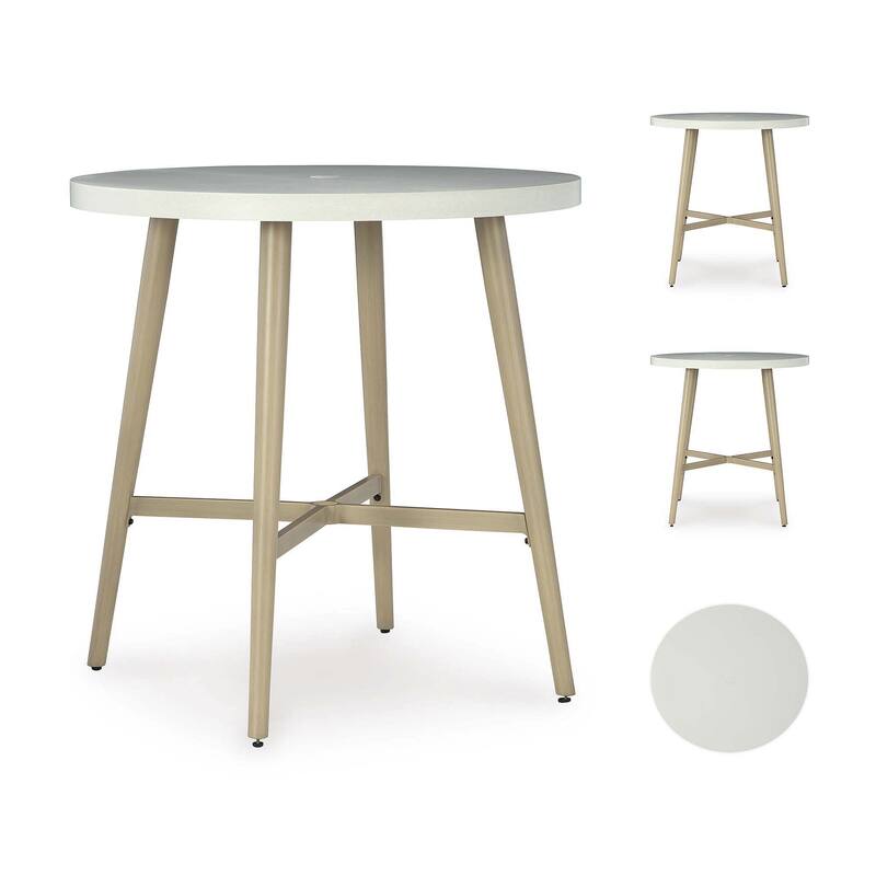 Signature Design by Ashley Seton Creek Beige/White Outdoor Bar Table - 40" W x 40" D x 42.25" H