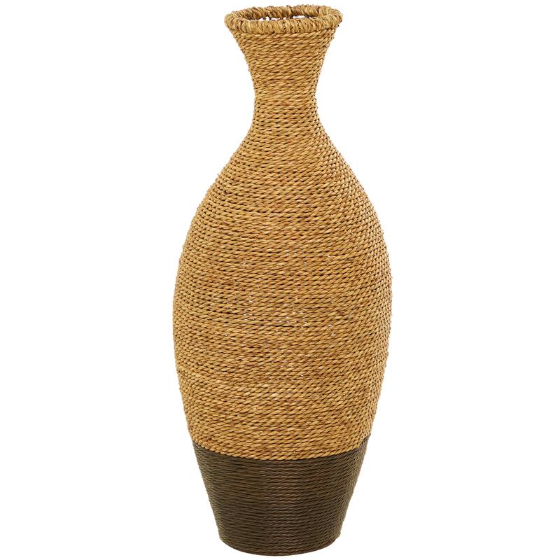 Artisan Crafted Tall Brown Seagrass Woven Floor Vase