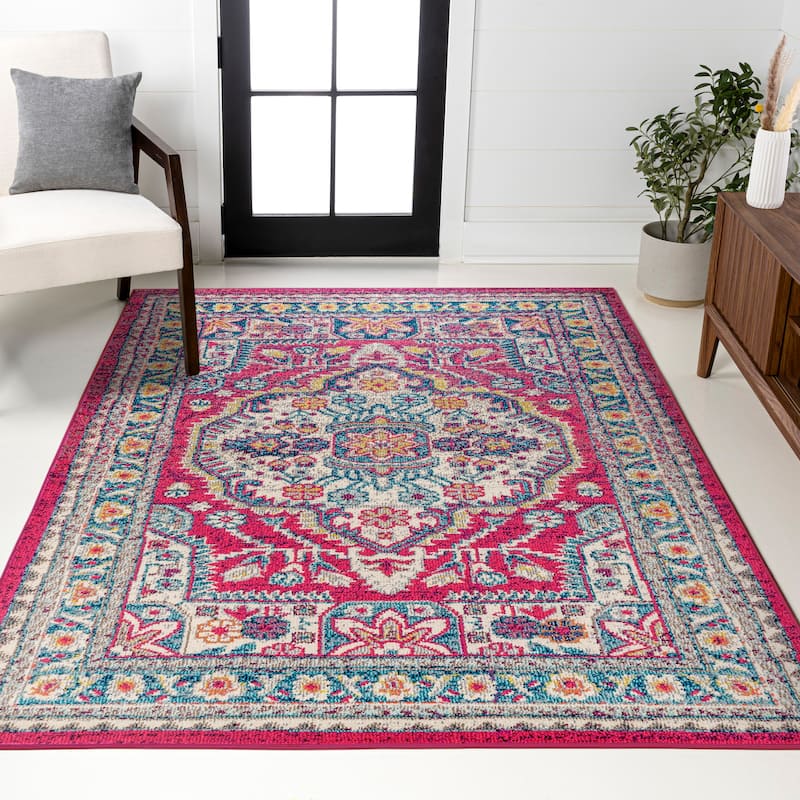 JONATHAN Y Boho FLAIR Medallion Area Rug - 5 X 8 - Pink/Cream