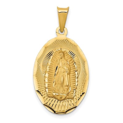 Curata 14k Yellow Gold 18" 34x18mm Oval Lady of Guadalupe Pendant Necklace