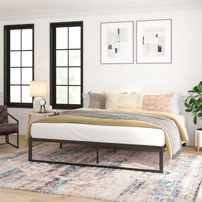 14" Metal Platform Bed Frame with Steel Slat Supports-No Foundation Needed