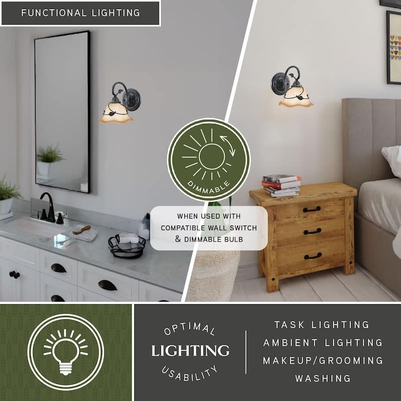 Vine 1 Light Black Rustic Bathroom Wall Fixture - 7.5-in W x 9.25-in H x 10-in D