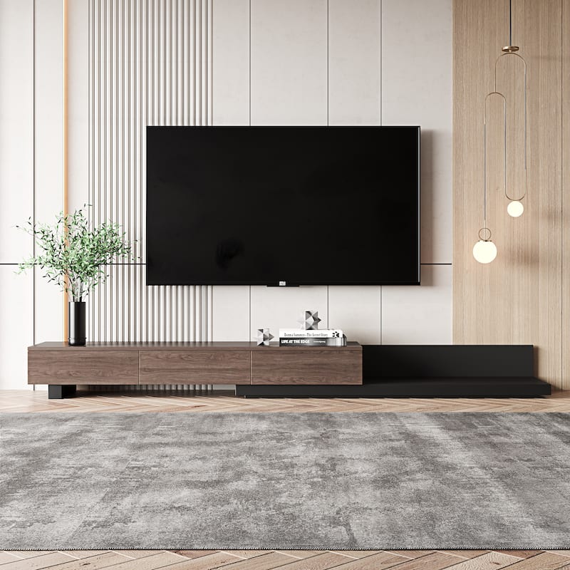 3-Drawer Retracted Extendable TV Stand Media Console In Stretch - 70.9" - 110.2"