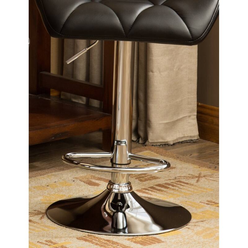 2-Piece Swivel Diamond-Tufted Leather Counter Stools Bar Stools with Adjustable Height & Footrest Dining Stools