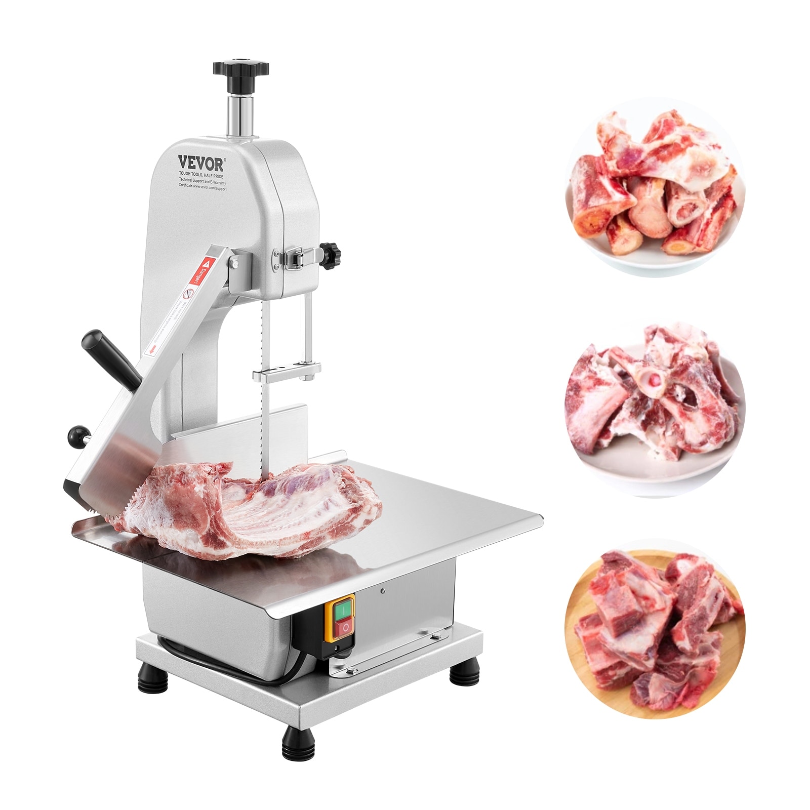 Commercial Electric Meat Bandsaw, Stainless Steel Countertop Bone Sawing Machine, Frozen Meat Cutter for Rib Pork Beef