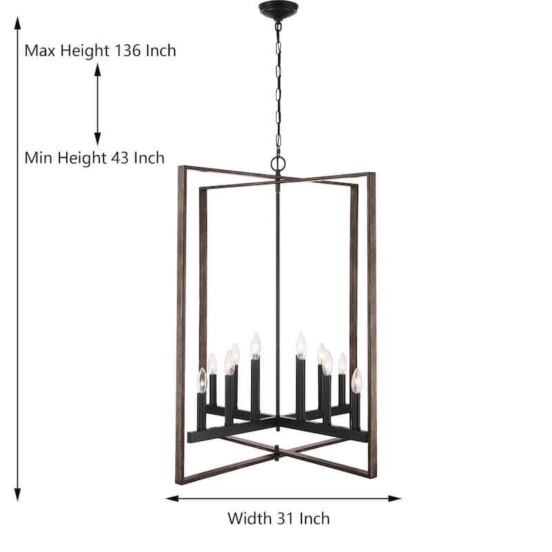 Finnick 12-light 31 Inch Farmhouse Rustic Chandelier with Wood Grain - N/A