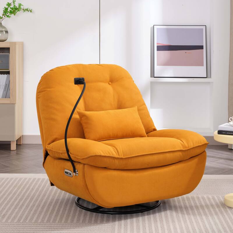 Power Swivel Recliner With USB Charger and Bluetooth Music Player - Orange/Fabric