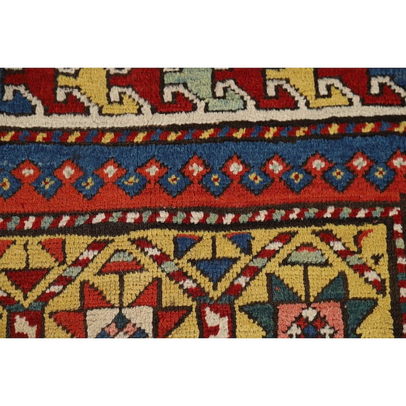 Pre-1900 Antique Kazak Vegetable Dye Rug Hand-Knotted Wool Carpet - 3'7" x 5'2"