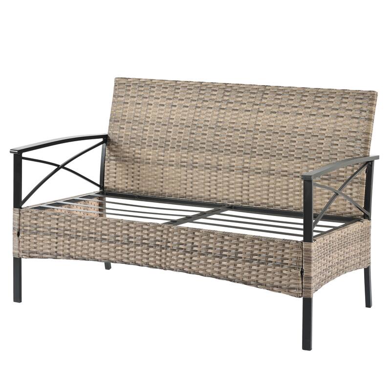 GDFStudio - Palermo 4-Piece Outdoor PE Wicker Patio Set with Cushions and Black Metal Coffee Table, Seats 4