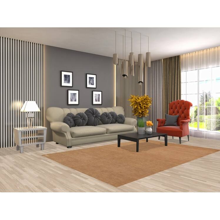 Gold Brown Modern Gabbeh Oriental Area Rug Hand-Knotted Wool Carpet - 5'5" x 8'2"