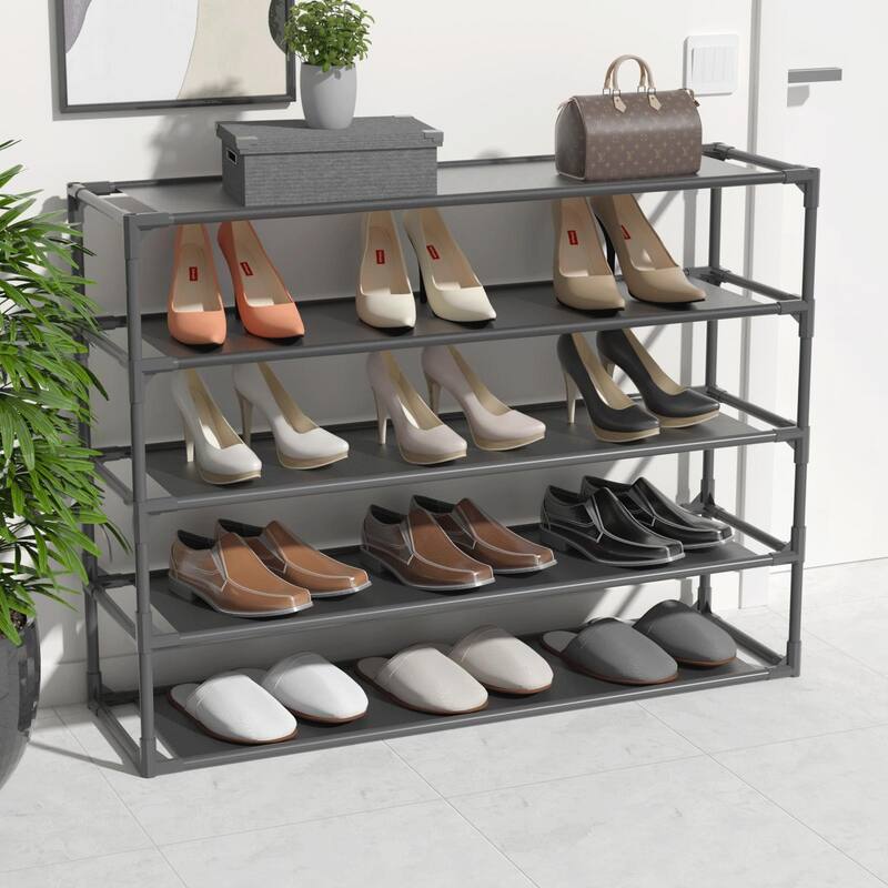 Shoe Rack Detachable Non-Woven Waterproof Fabric Shoe Organizer Tower Black Set of 2