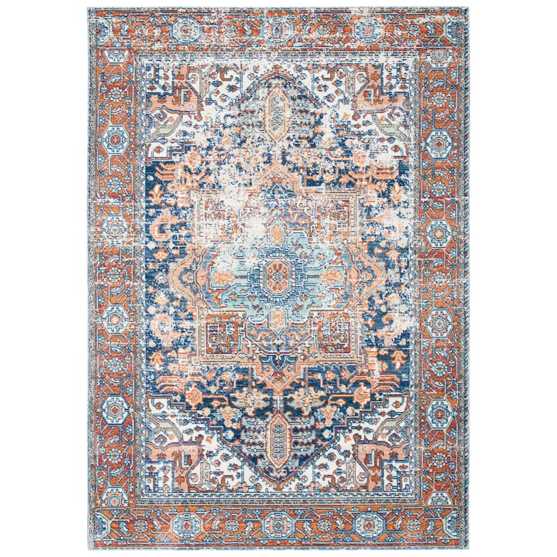 SAFAVIEH Aria Vasya Vintage Oriental Medallion Rug - 6'7" Square - Navy/Rust