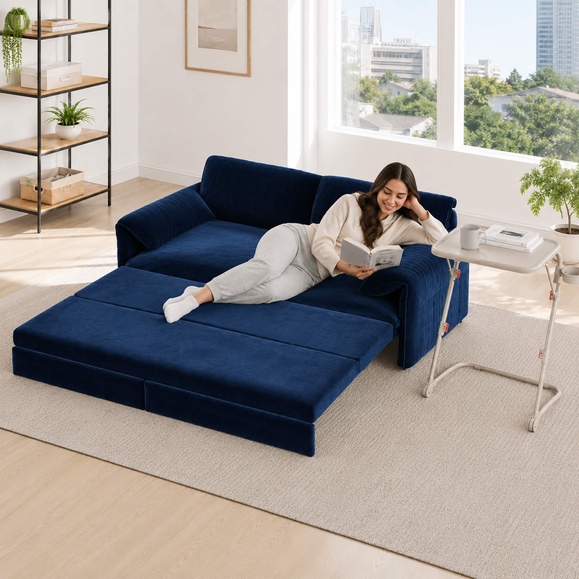 Option Blue SofaBed + Beige Folding Tray