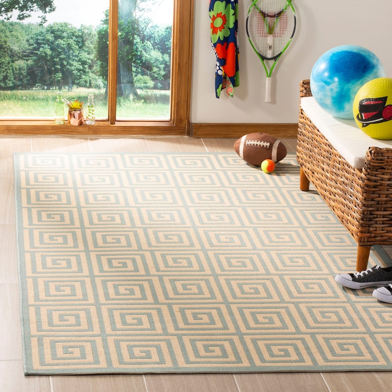 SAFAVIEH Linden Cathy Indoor/ Outdoor Waterproof Patio Backyard Rug - 4' x 6' - Cream/Aqua