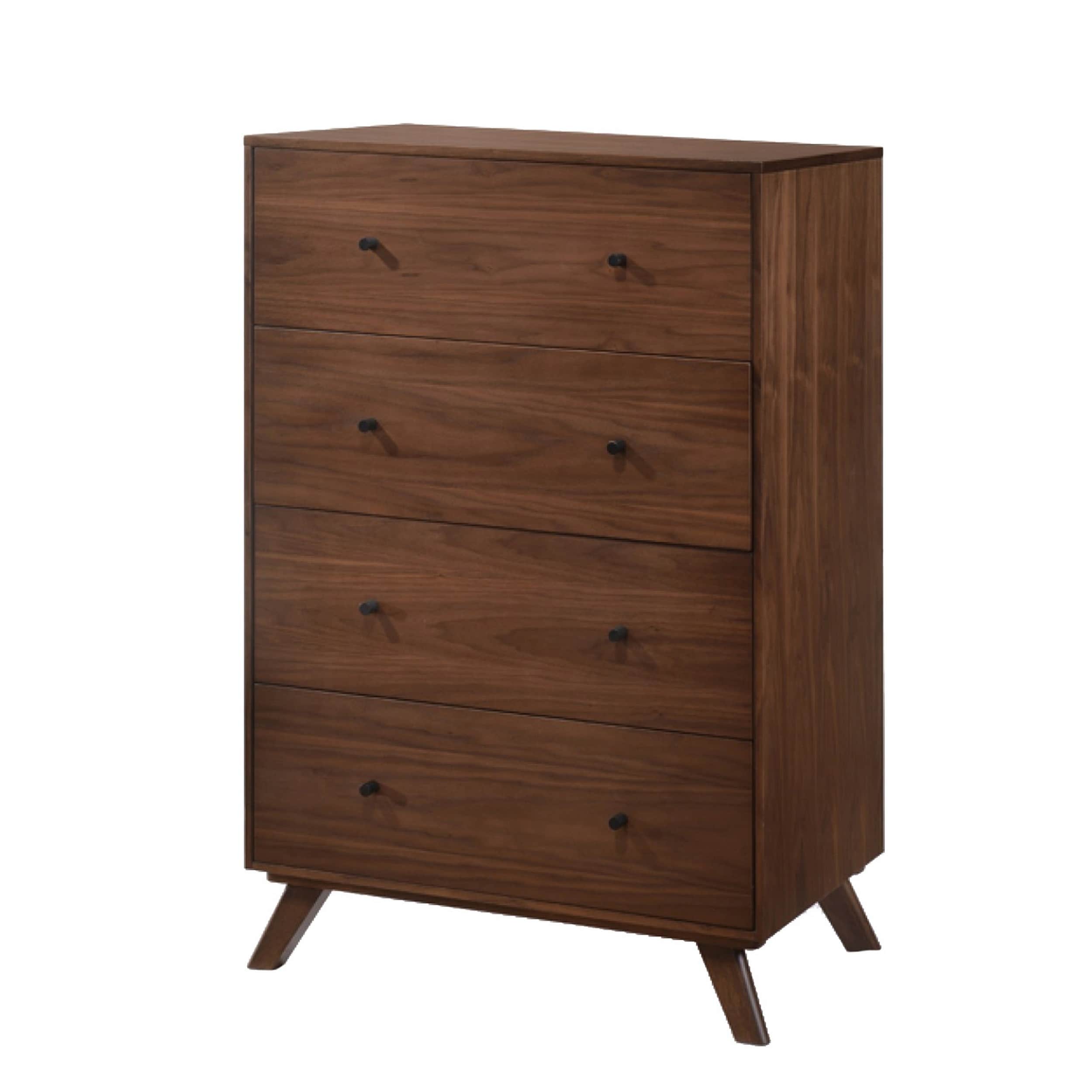 Cid 47 Inch Tall Dresser Chest, Walnut Veneer, 5 Gliding Drawers, Brown