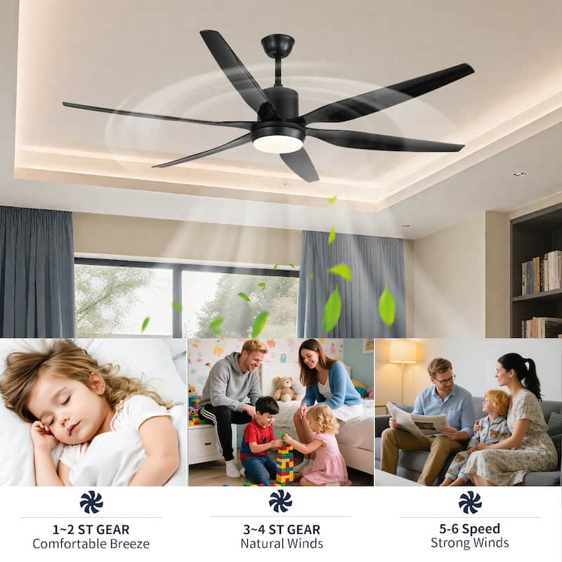 66 in. Modern Downrod Mount Ceiling Fan with LED Light, 6 ABS Blades, DC Motor, Remote Control
