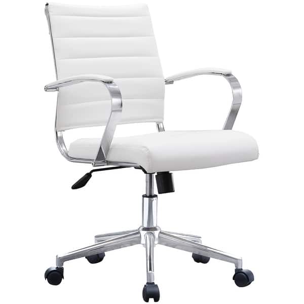 Office Chairs Mid Back Ribbed PU Leather Conference Room Tilt Work Desk  Manager Task Executive Lumber Support Boss - Overstock - 18019935