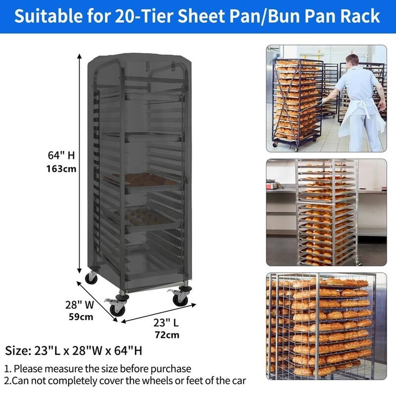20-tier Sheet Pan Rack Cover Commercial Bakery Racks Cover -Black,23" L x 28" W x 64" H - 23x28x64"