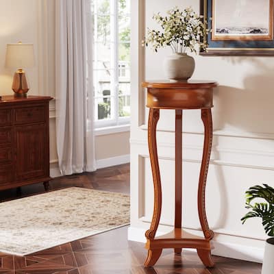 2-Tier Round Plant Table Indoor Flower Pot Stand with Curved Frame