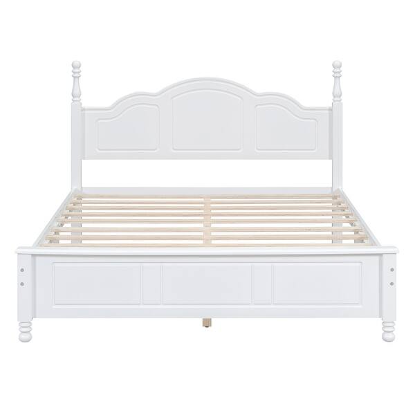 slide 2 of 9, Queen Retro Wood Platform Bed with Slats, No Box Spring Needed White - Queen