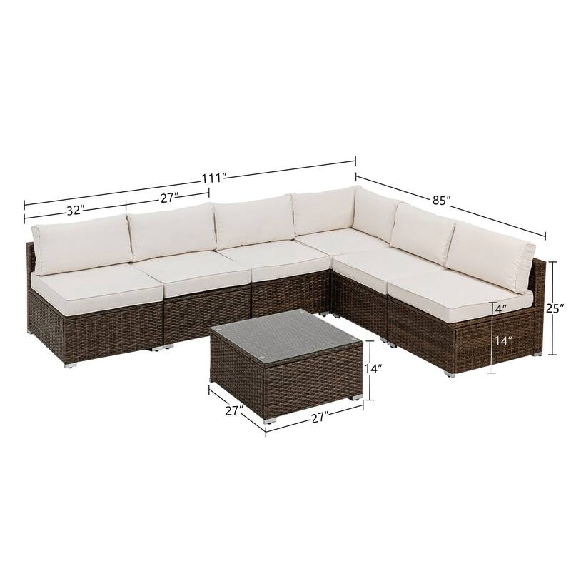 COSIEST 7-Piece Outdoor Furniture Set Wicker Sectional Sofa Set