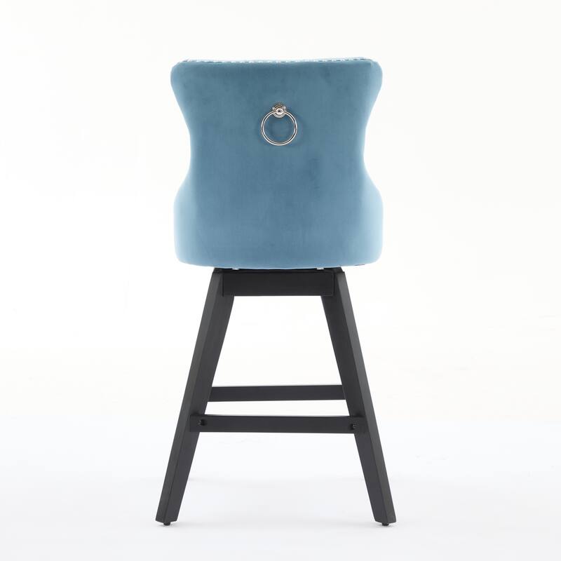 Set of 2,Swivel Velvet Barstools with Button Tufted Decoration and Wooden Legs