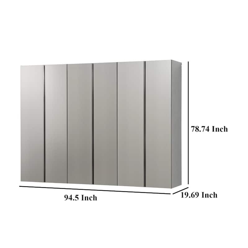 Asti Garage 3 Piece Storage Cabinet, 6 Doors, 94 Inch Gray Metallic