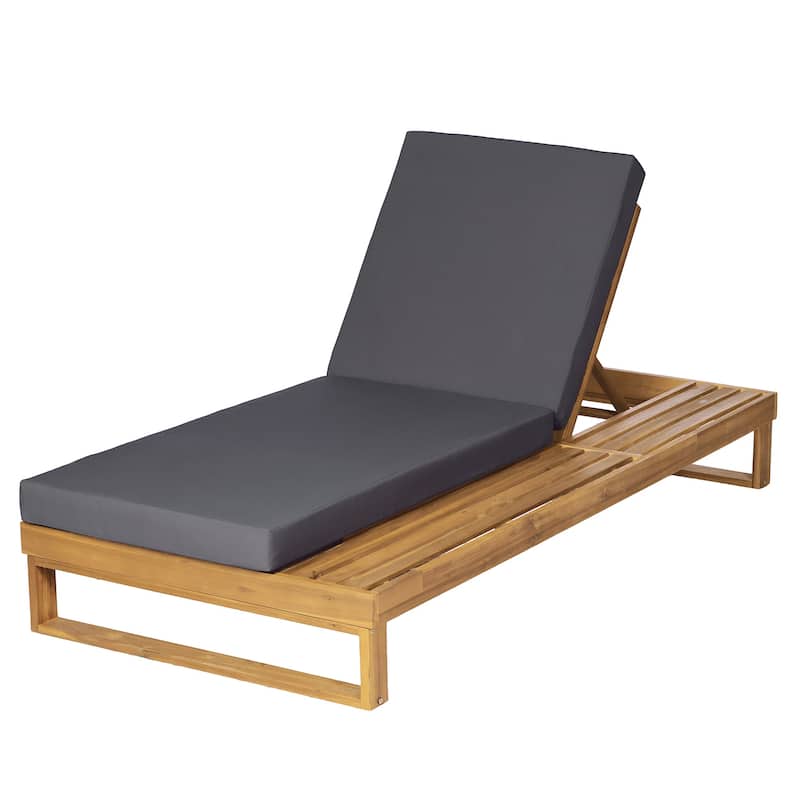 Christopher Knight Home - Modern Outdoor Acacia Wood Chaise Lounge with 4-Position Adjustable Backrest & 3-Fold Cushion