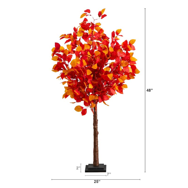 Pre-Lit Maple Foliage Artificial Fall Tree - 4' - Warm White LED Lights