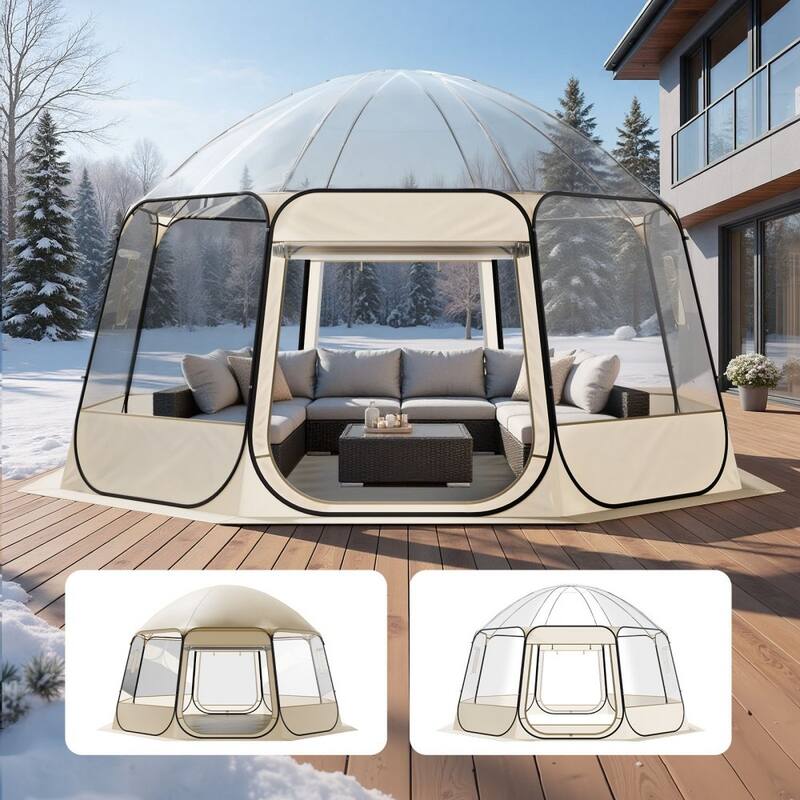 Beige-Clear TPU and Oxford Fabric Pop-Up Bubble Tent with Steel Frame and 540 Degree View