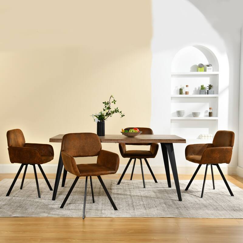 Homy Casa 5-Piece Dining Set with Rectangular Table and Upholstered Swivel Armchairs