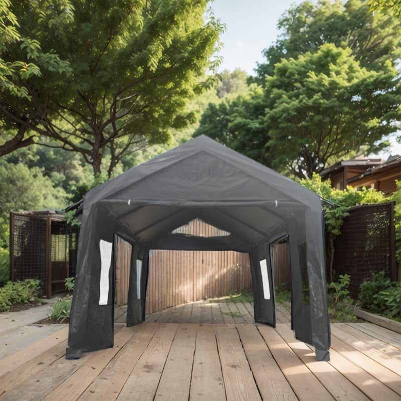 10x20 ft Heavy Duty Carport w/Roll-up Vent Windows & Sidewalls - 10x20FT