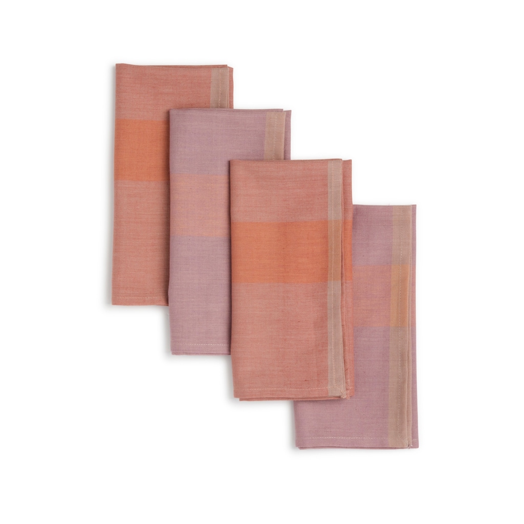 SIENNA Banded Handmade Napkins by Sustainable Threads | 100% Cotton | Fairtrade | 16x16 inch (Set of 4) - 16"x16"