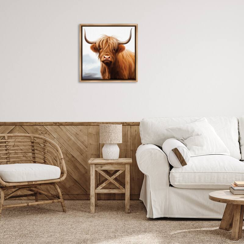 Stupell Long Horn Highland Cow Portrait Framed Floater Canvas Wall Art Design By Heidi Kuntz