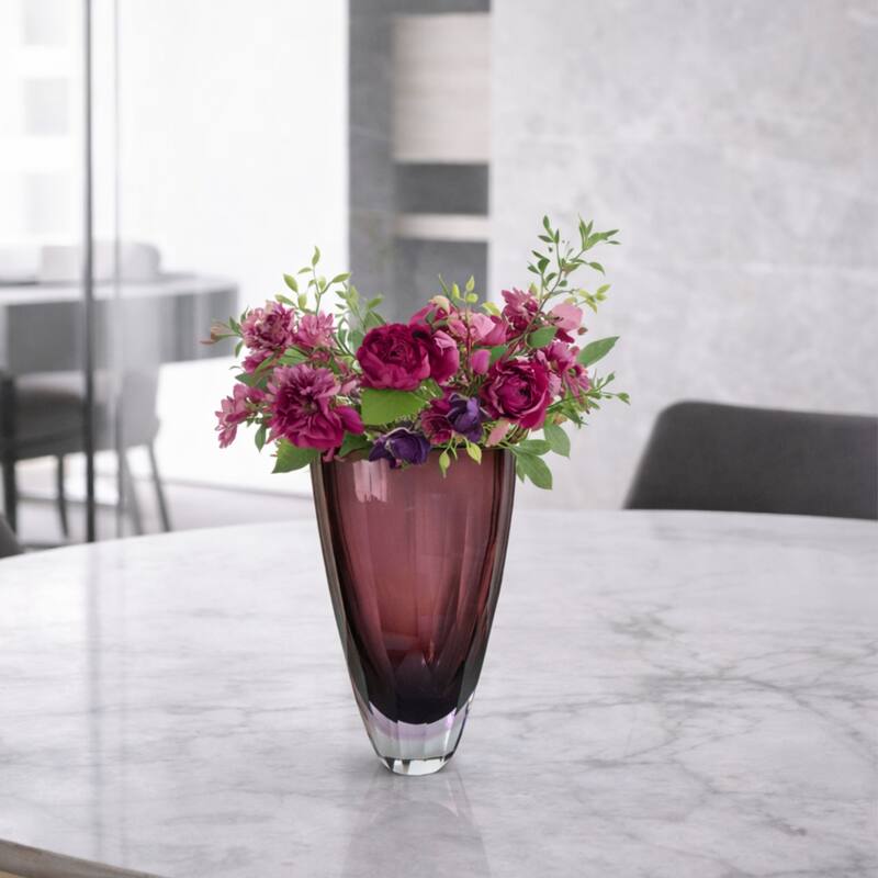 Plum 11" Minimalist Heavy Glass Cylinder Vase for Modern Home Decor